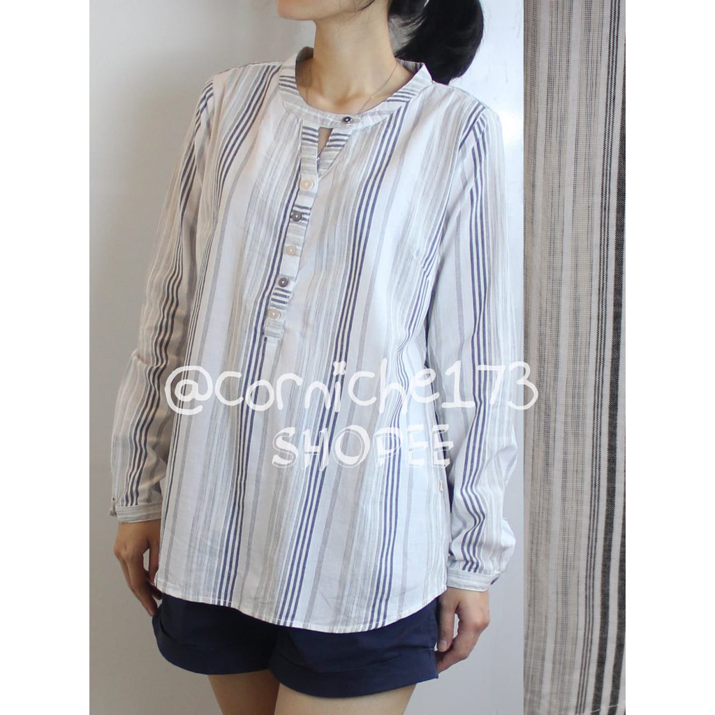  Corniche  Strippy Blouse Off White TH230991 Shopee 