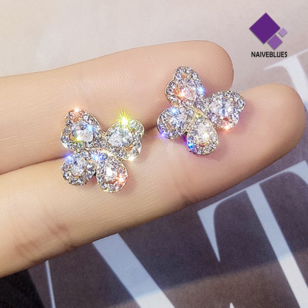 Anting Stud Bentuk Berlian Imitasi Gaya Elegan Untuk Wanita