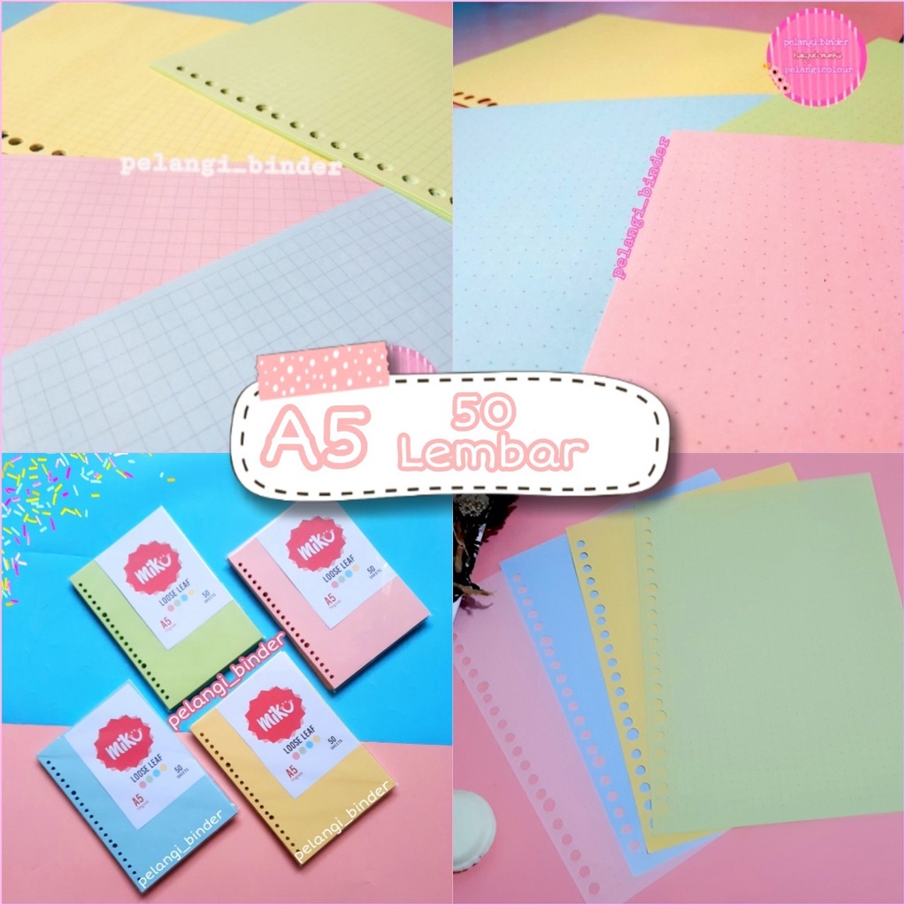 

[A5] Isi binder loose leaf grid dotted polos warna isi 50 Lembar