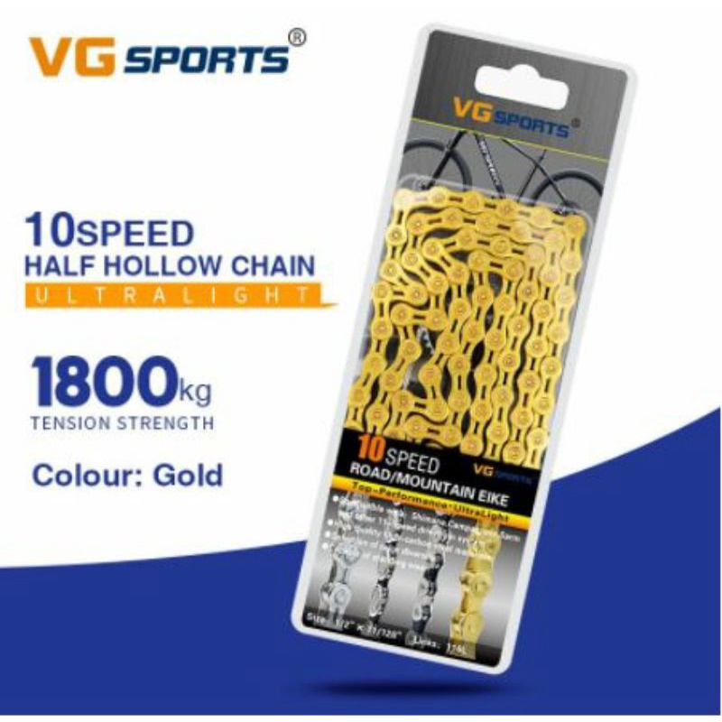 Rantai 10 speed gold hollow VGsport VG sport emas chain lipat MtB Roadbike 10s 10speed not YBN