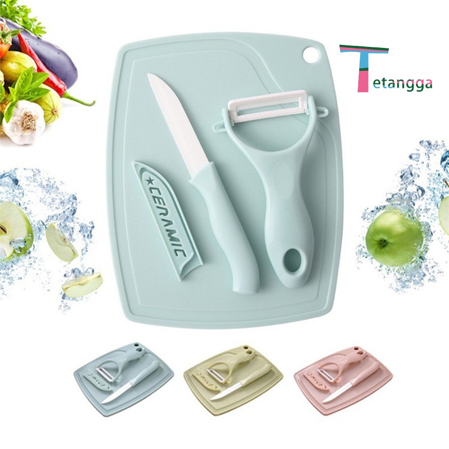 Pisau Set Keramik 3 In 1 Talenan Knife Set Peeler Buah Ceramic Fruit Knife Skin-peeler Combination