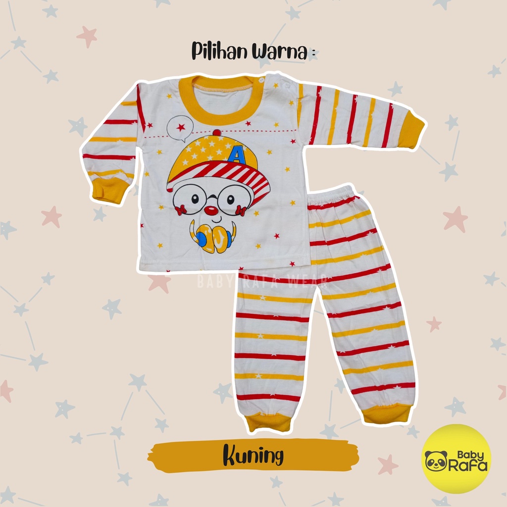 Setelan Piyama Baju Bayi Panjang 3 - 18 Bulan merk VIORI motif Topi Kacamata