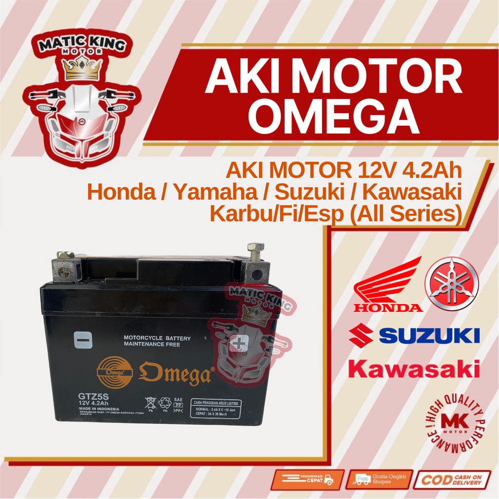 Aki accu GTZ5S 12V 4.2Ah Omega Maintenance Free