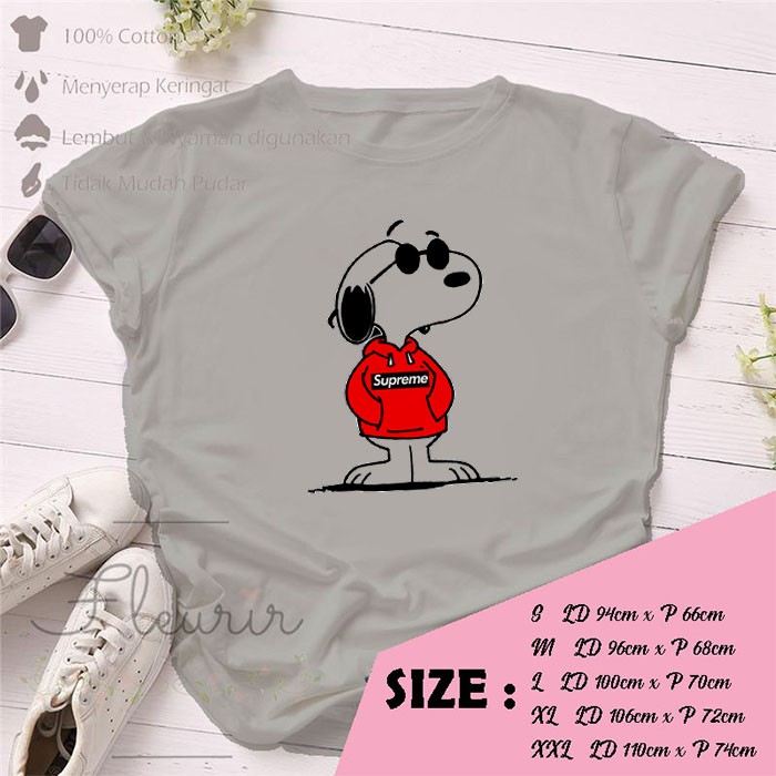 FLEURIR - KAOS SUPREME SNOOPY WANITA DEWASA LENGAN PENDEK TUMBLR TEE UNISEX