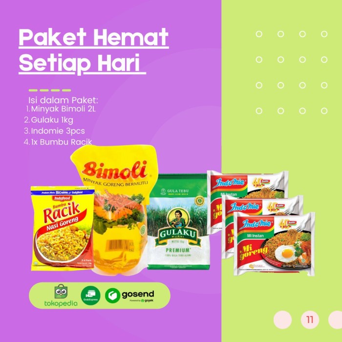 

Paket sembako Murah 3 ( Bimoli 2L + Gulaku 1kg + Indomie 3pcs )