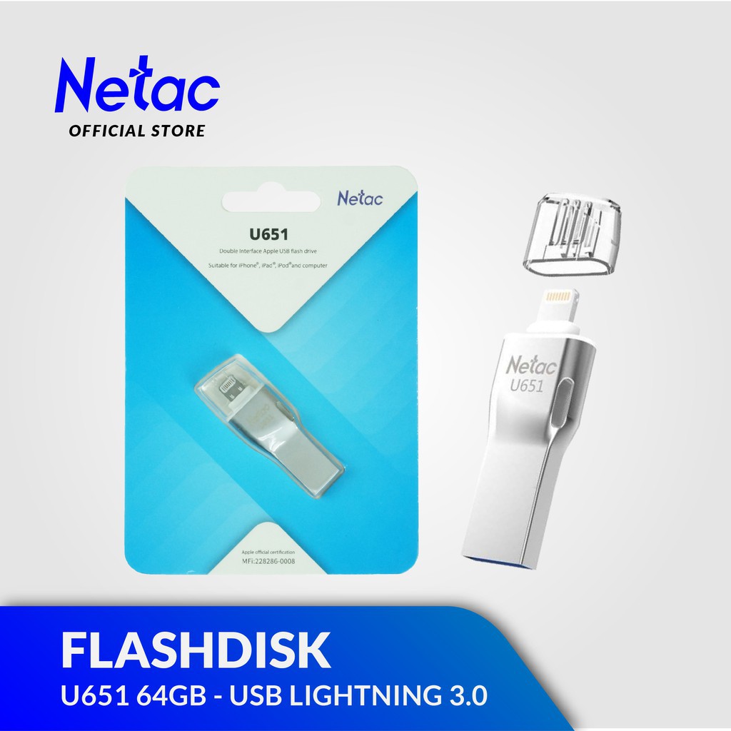 Netac Flashdisk U651 64GB USB 3.0 with Lightning Original