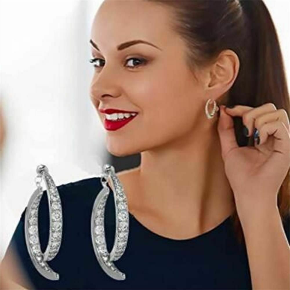 1 Pasang Anting Juntai Drop Zircon Liontin Salib Melengkung Gaya Elegan Untuk Perhiasan Wanita