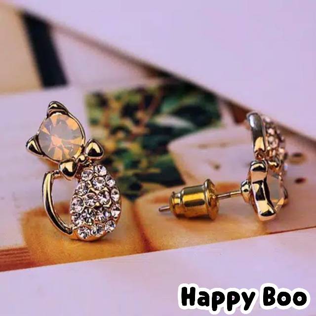 Anting cat gold permata white anting cato stainless steel earings anting stainless kucing import