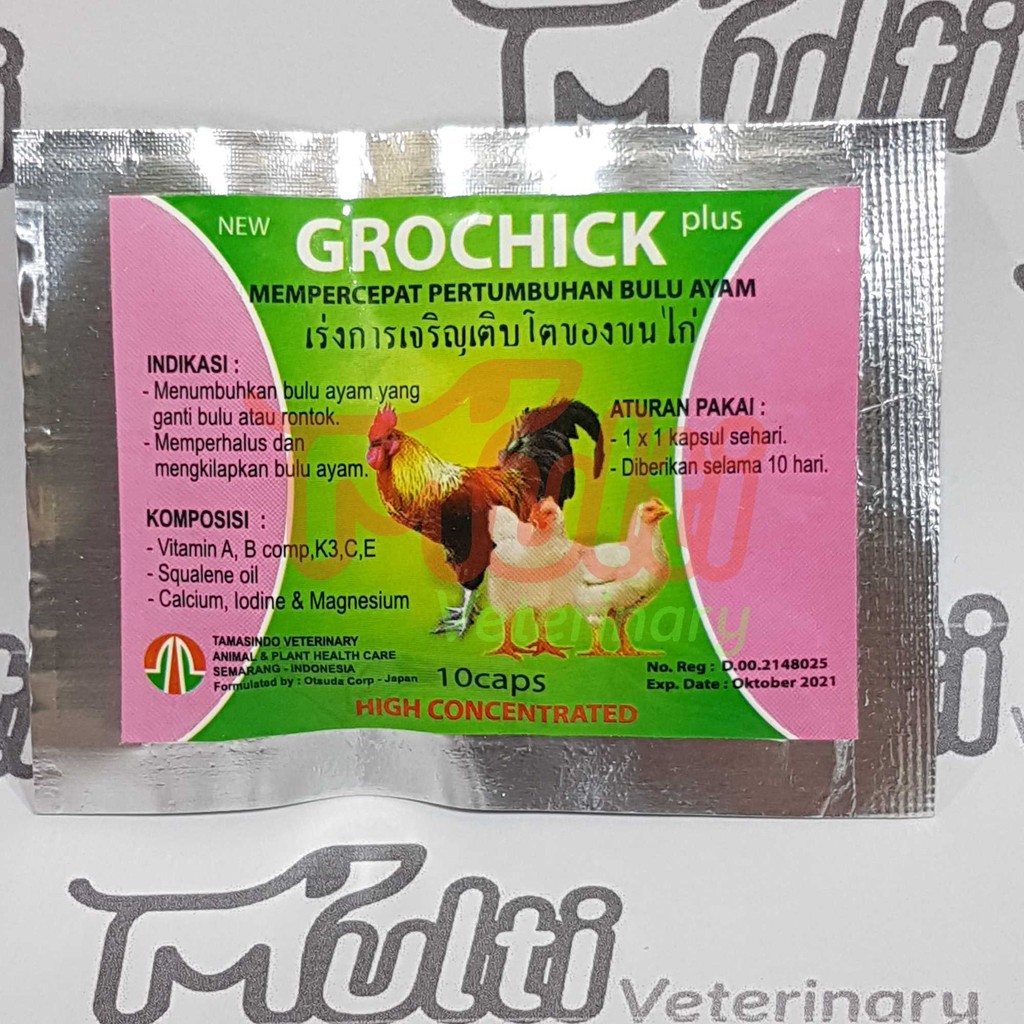 Grochick Plus 10 Caps Obat Vitamin Mineral Mempercepat Pertumbuhan Bulu Ayam Yang Rontok