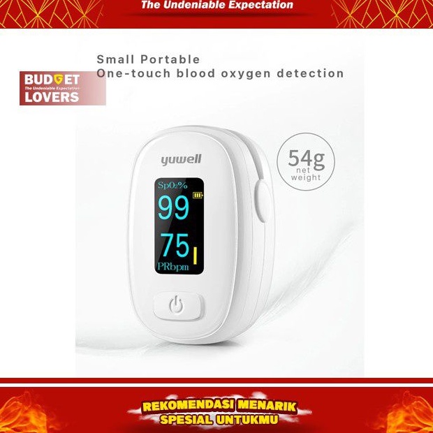 Mall Alat Pengukur Detak Jantung Kadar Oksigen Fingertip Pulse Oximeter - YX306 - White Yuwell