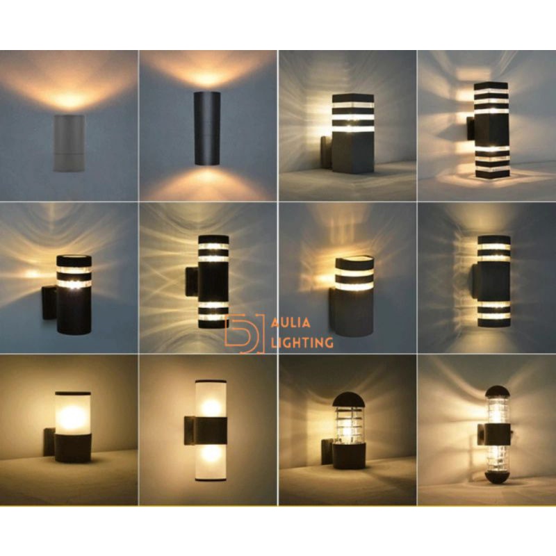 LAMPU DINDING PILAR KOTAK BULAT PERSEGI E27 2 ARAH HIAS PILAR Minimalis OUTDOOR TAMAN WALL LIGHT HITAM