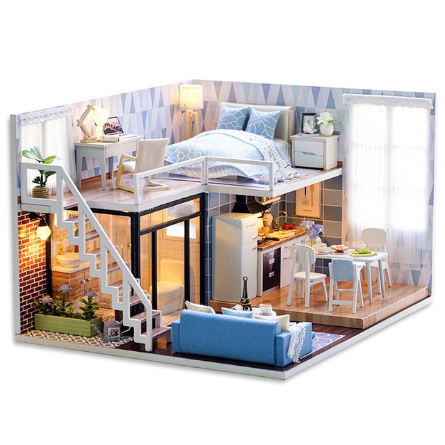 Mainan Miniatur Rumah Boneka DIY Doll House Wooden Furniture Minimalis