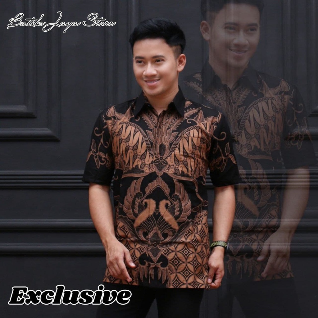 Terlaris Batik HRB026 Kenongo Hem Kemeja Batik Pria Lengan Pendek  Katun Primis Halus M L XL
