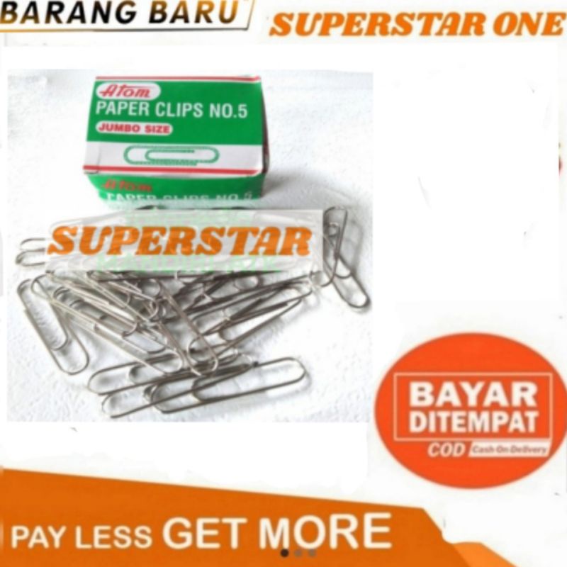 

clip kertas murah paper clip no5 polos ukuran Jumbo merek Atom