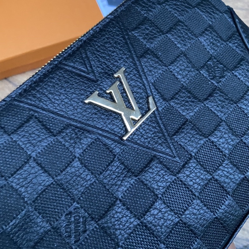 clutch lv damier full kulit asli dengan kode kunci import free box clutch pria kulit asli lv