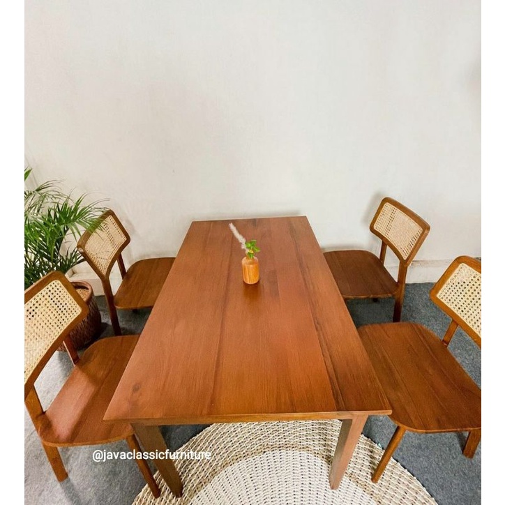 KURSI MEJA MAKAN ROTAN CAFE RETRO MINIMALIS RESTO 1 SET KAYU JATI VINTAGE FURNITURE MURAH DINNING CHAIR RUANG TAMU UNIK ANTIK-2