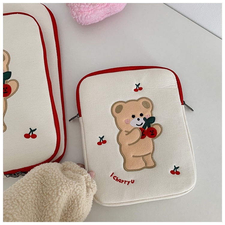 Sleeve Pouch Sarung Tas Bag Case Ipad Tab Tablet Macbook Air Pro Laptop Asus Acer Lenovo HP Huawei 11 12 13 14 15 inch Motif Gambar Cherry Bear Beruang Cery Warna Putih Merah Lucu Cute Murah Korean Model