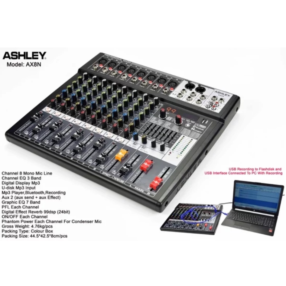 Mixer ASHLEY AX8N Bluetooth Original 8 Channel ashley ax8n  / Ashley Ax8n