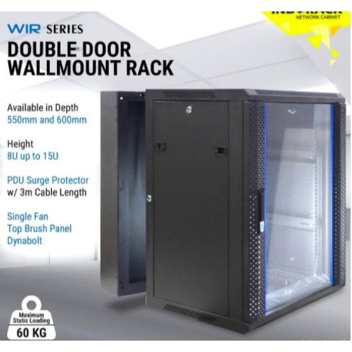 WIR5512D - 12U Wallmount Rack Depth 550mm Double Door 19&quot; - INDORACK