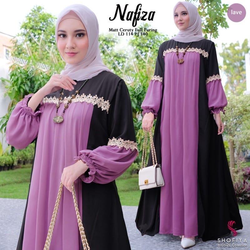 Gamis Terbaru Dress Kondangan Fashion Wanita Ootd Kekinian Nafiza Dress Baju Lengan Balon Gamis Ceruty Babydoll