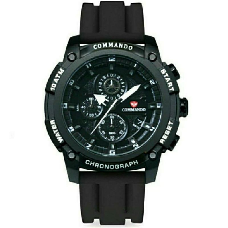 JAM TANGAN PRIA COMMANDO 7004 FULL BLACK RUBBER ORIGINAL