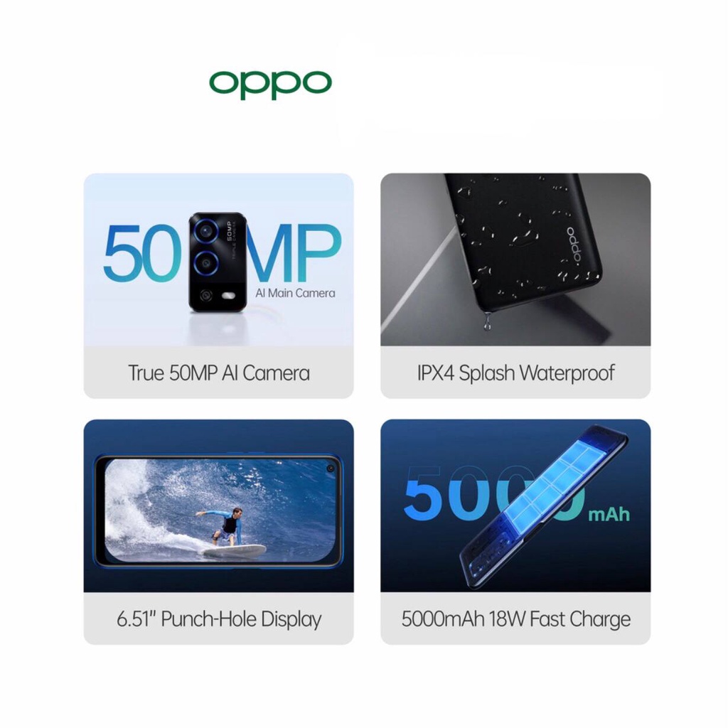 Oppo A55 [4GB+64GB] Helio G35 - 50MP Triple Camera - 6.51&quot; IPS LCD - 5000mAh Garansi Resmi Oppo 1 Tahun