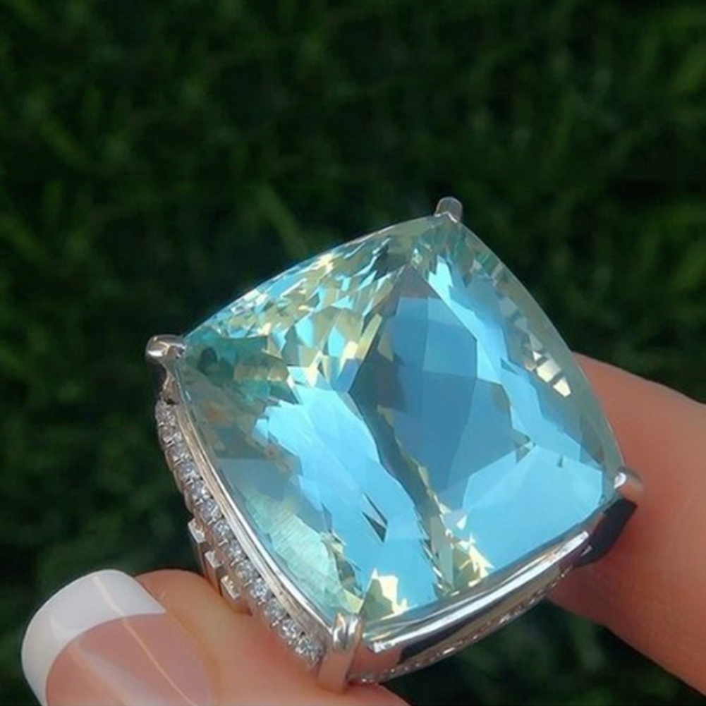 Hu Hu Hu Hu Hu Alat Bantu Pasang Kacamata♡ Cincin Wanita Hias Topaz Imitasi Bentuk Persegi Kreatif Untuk Pertunanganpernikahan