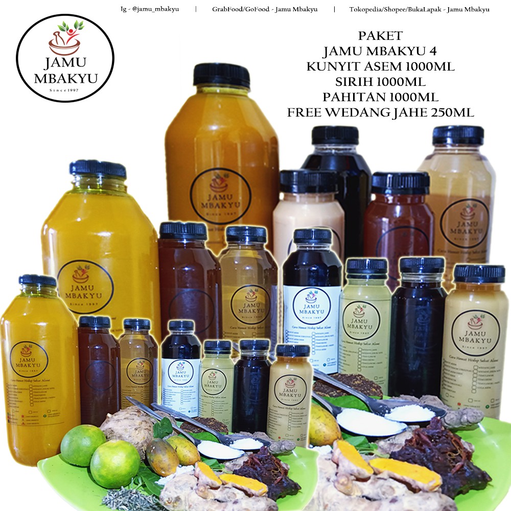 

Jamu Mbakyu Kunyit Asem, Sirih, Pahitan Sambiloto, Wedang Jahe - Paket 4