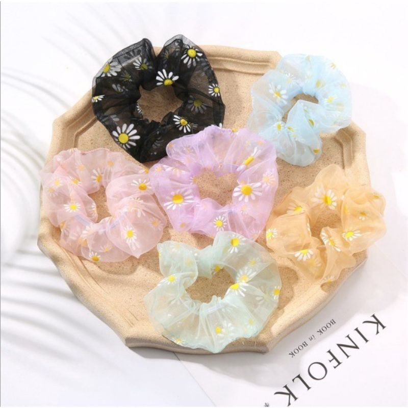 Scrunchie Bunga Daisy Transparan Organza