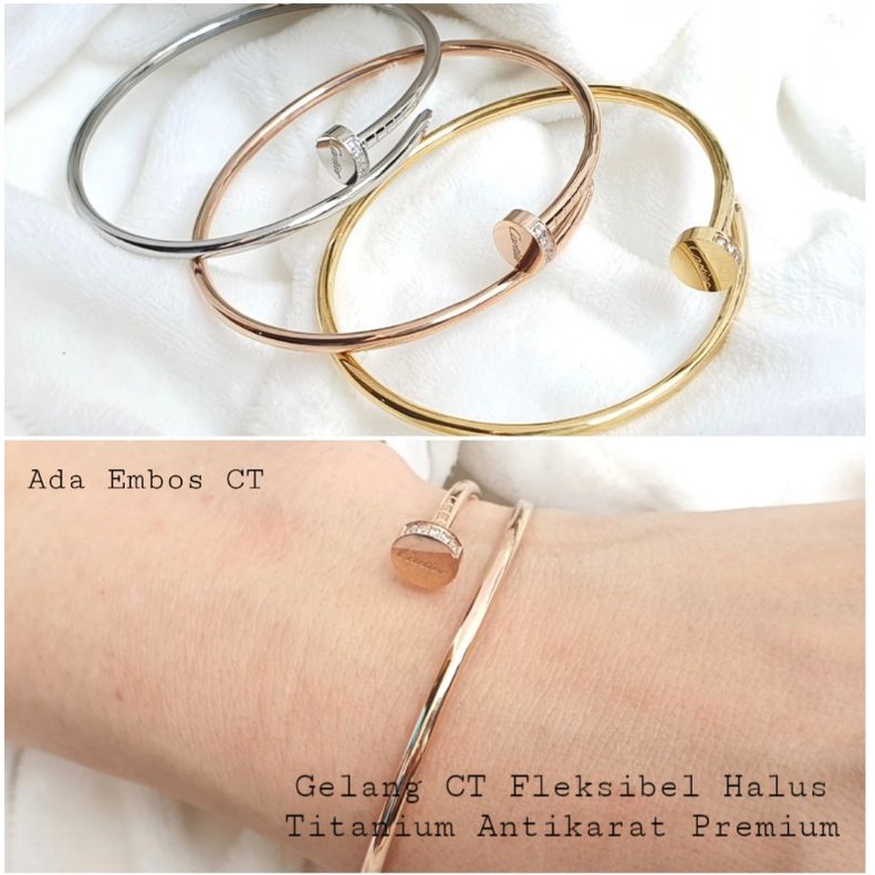 Gelang Bangle Lentur Paku Fleksibel Halus Titanium Antikarat Premium
