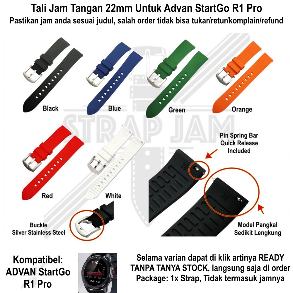 LKG Tali Jam Tangan Advan StartGo R1 Pro - Strap 22mm Rubber High Quality