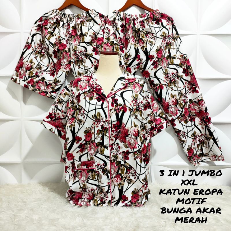 PIYAMA 3 IN 1 JUMBO MOTIF BUNGA AKAR