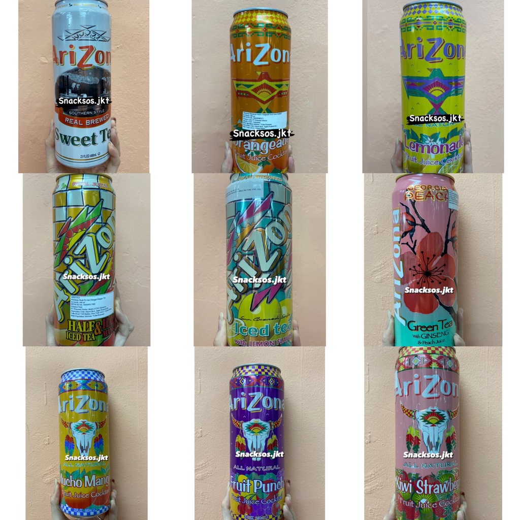 

Arizona Mucho Mango / Grapeade / GreenTea Ginseng / Black & White Iced Tea / Fruit Punch Fruit Juice / Kiwi Strawberry / Greentea With Ginseng & Peach Juice / Half Ice Tea & Half Mango/ Iced Tea With Lemon