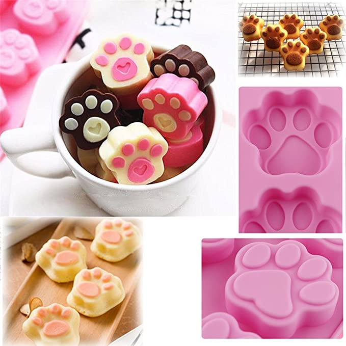 16 holes Pink Pet Cat Dog Paws Silicone Mold / Silicone Cat Dog Paws Molds /Non-stick Ice Cube Mould / Candy Baking Mold / Cake Decorative Tools Cookie Chocolate Mould