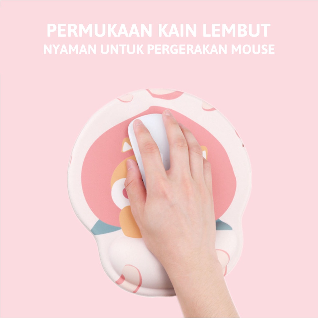 Mouse Pad Mousepad Alas Laptop Macbook Asus HP Lenovo Ipad Tablet Gaming Anti Slip Geser Lentur Waterproof Tahan Air Gambar Rabit Bear Motif Karakter Lucu Cute Warna Pink Orange Kuning Korean Style Murah Memory Foam Busa Tebal Pergelangan Tangan