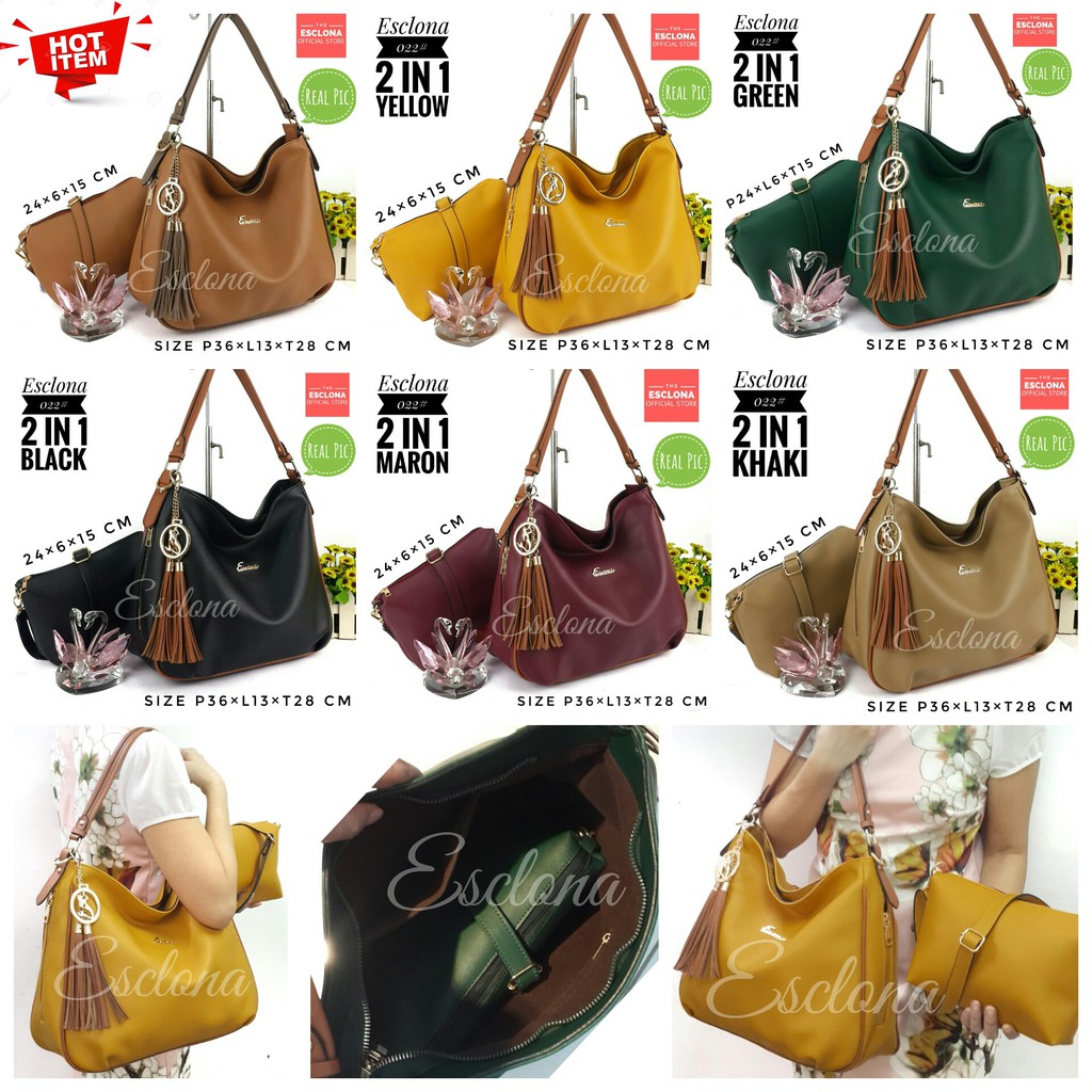 Tas wanita Import Batam Bag Esclona 022 Selempang Cewek Branded Cantik Grosir Fashion Murah Handbag Original Besar Kantor Kerja Kuliah Premium Super Populer Terbaru Terlaris Hobo Ibu Emak Dewasa Santai berpergian Shoulder Bahu