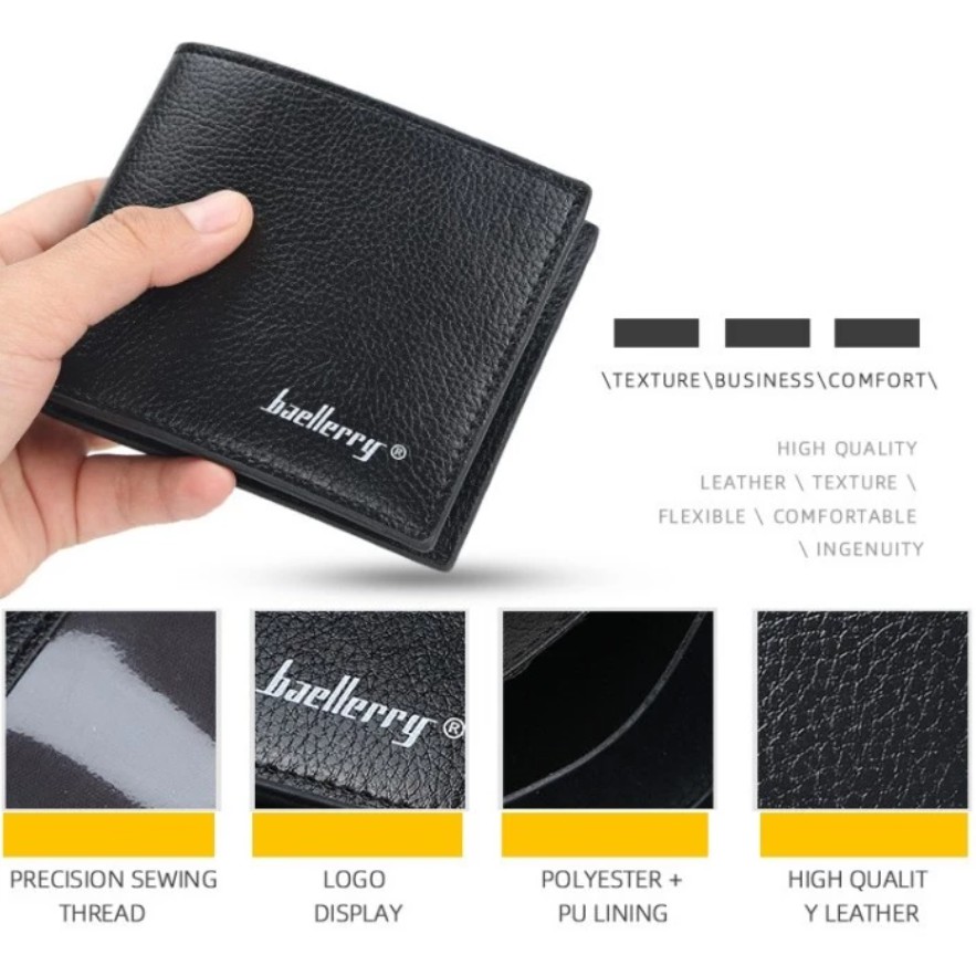 [ORIGINAL] Baellerry Dompet Lipat Pendek Kulit Pria Import Casual Style Men's Short Wallet PU Leather