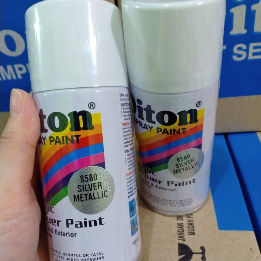 DITON Spray Paint Acrylic Lacquer Paint Pilox Cat Semprot - 8580 Silver Metallic / Metalik Silver (150cc/Kecil)