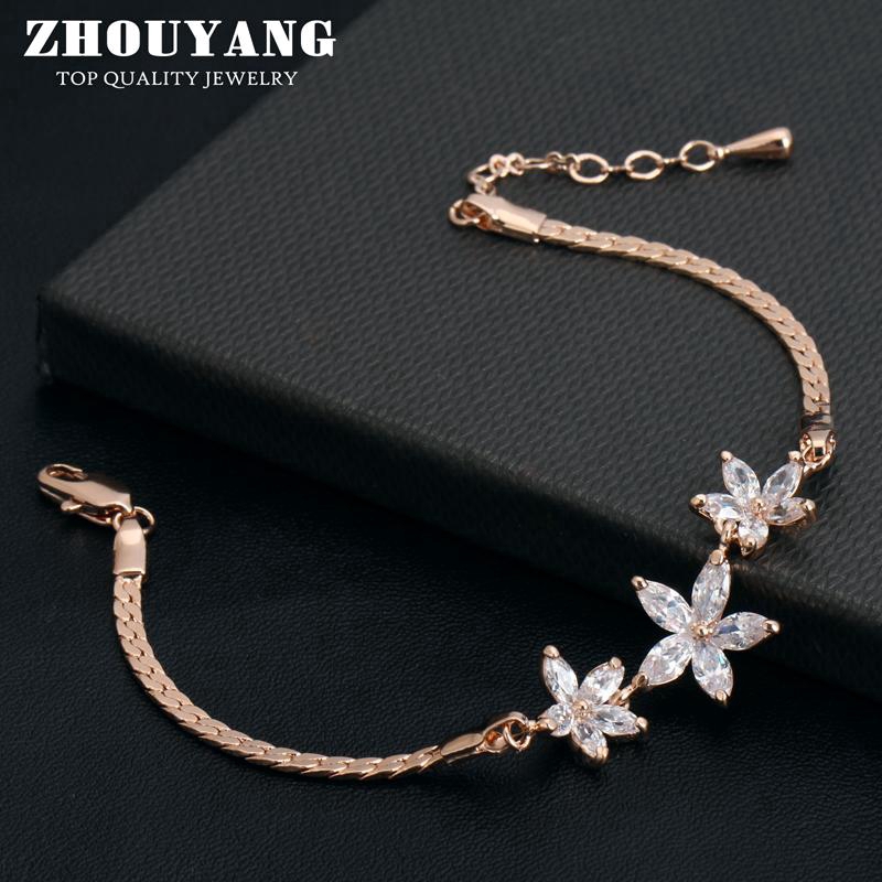 ZYH023 Tiga Batal Bunga  Rose  Gold Warna Gelang  Perhiasan 