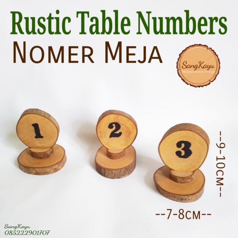 Rustic Table Numbers Nomer Meja kayu unik cafe wedding table number