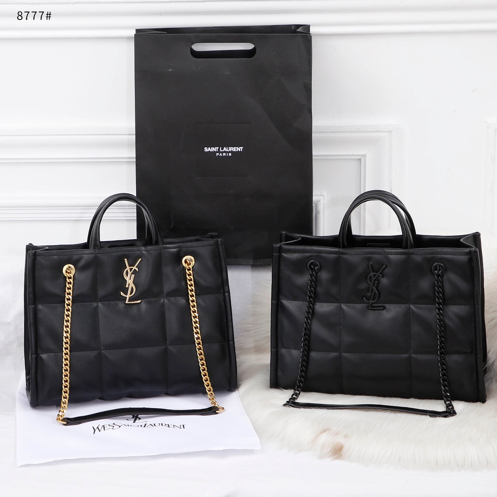 YS Black Quilted Leather Tote Bag #8777