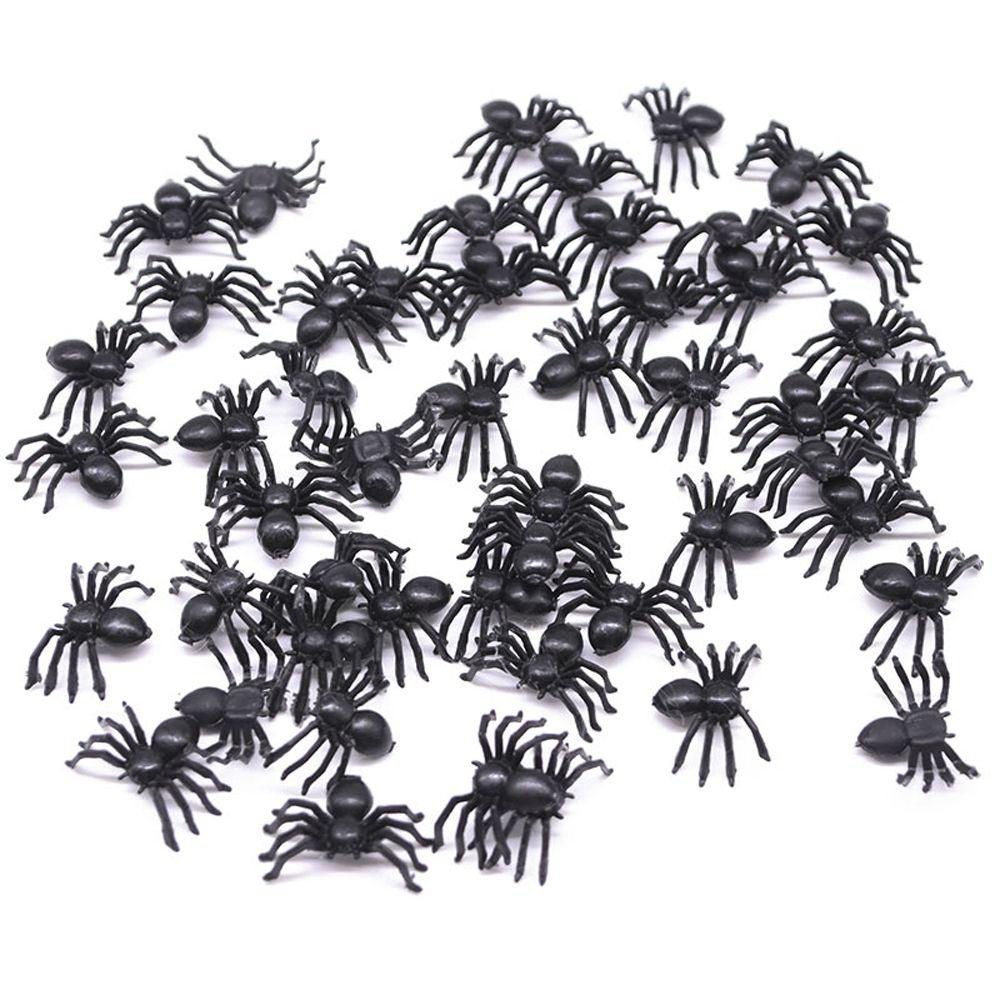 Needway Horror Black Spider 50 Pcs Plastik Hitam Mainan Rumit Laba-Laba Palsu Web Bar Pesta Halloween Decoratio Bercanda Mainan Halloween Prank Props