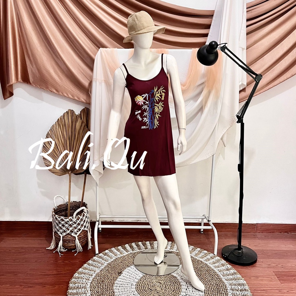 Daster  Tali Satu Sablon Bambu Bali-RED WINE