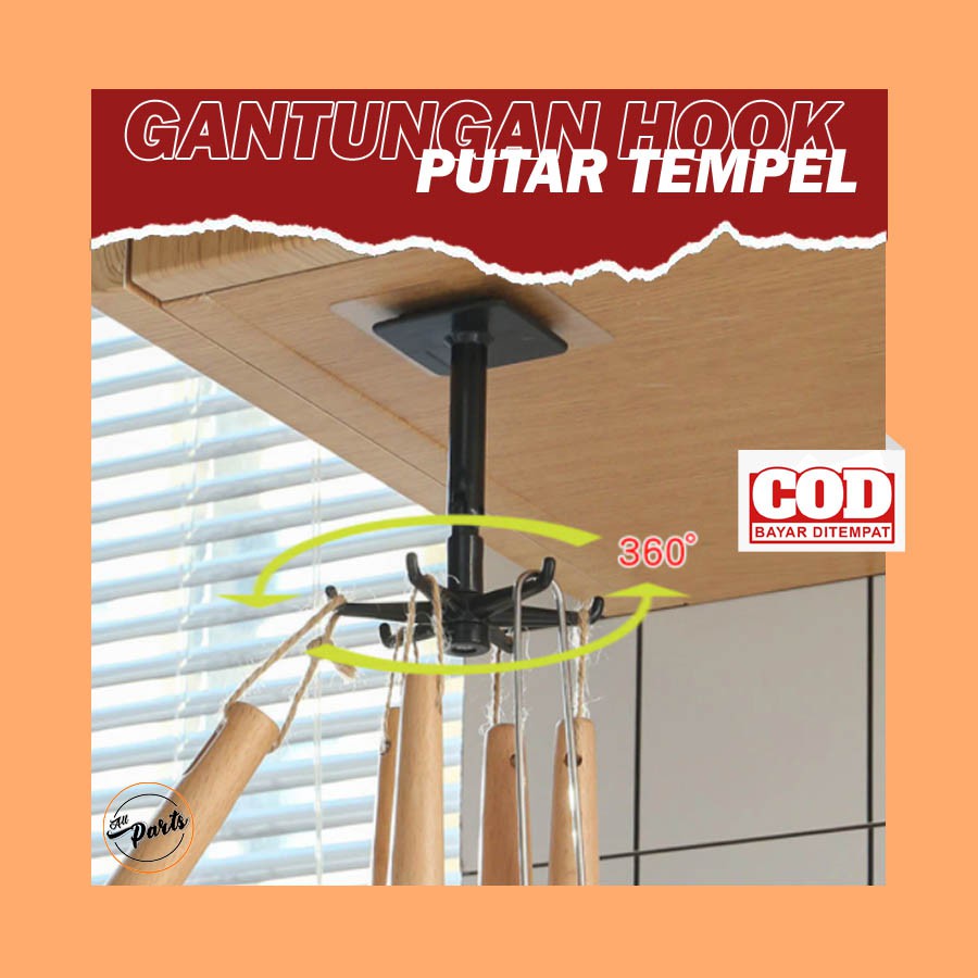 Gantungan Spatula Hook Alat Mandi 1070 Gantungan Putar Tinggal Tempel Cantolan Serbaguna 6 Hook