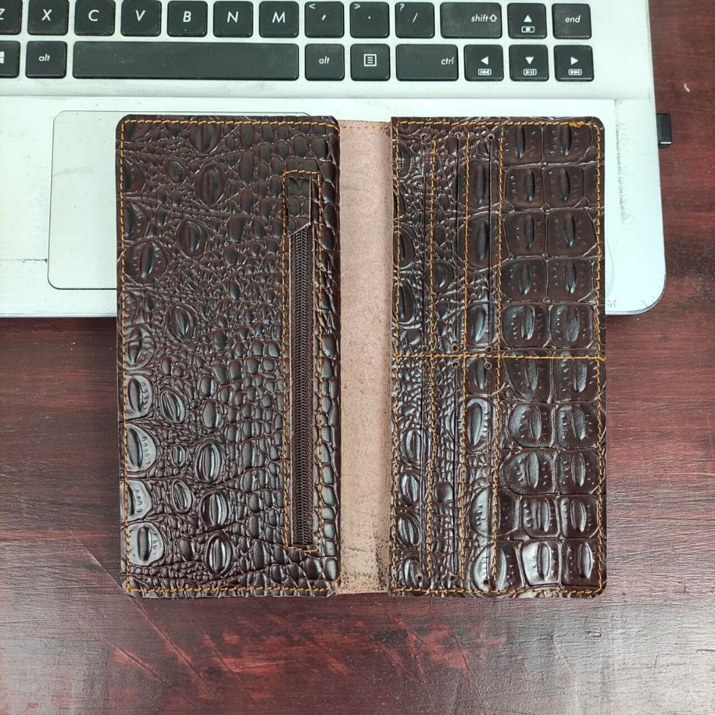 Dompet panjang LEON motif buaya bahan Kulit sapi asli Cewek Cowok Pria Wanita Laki Perempuan - Originale Leather Wallet