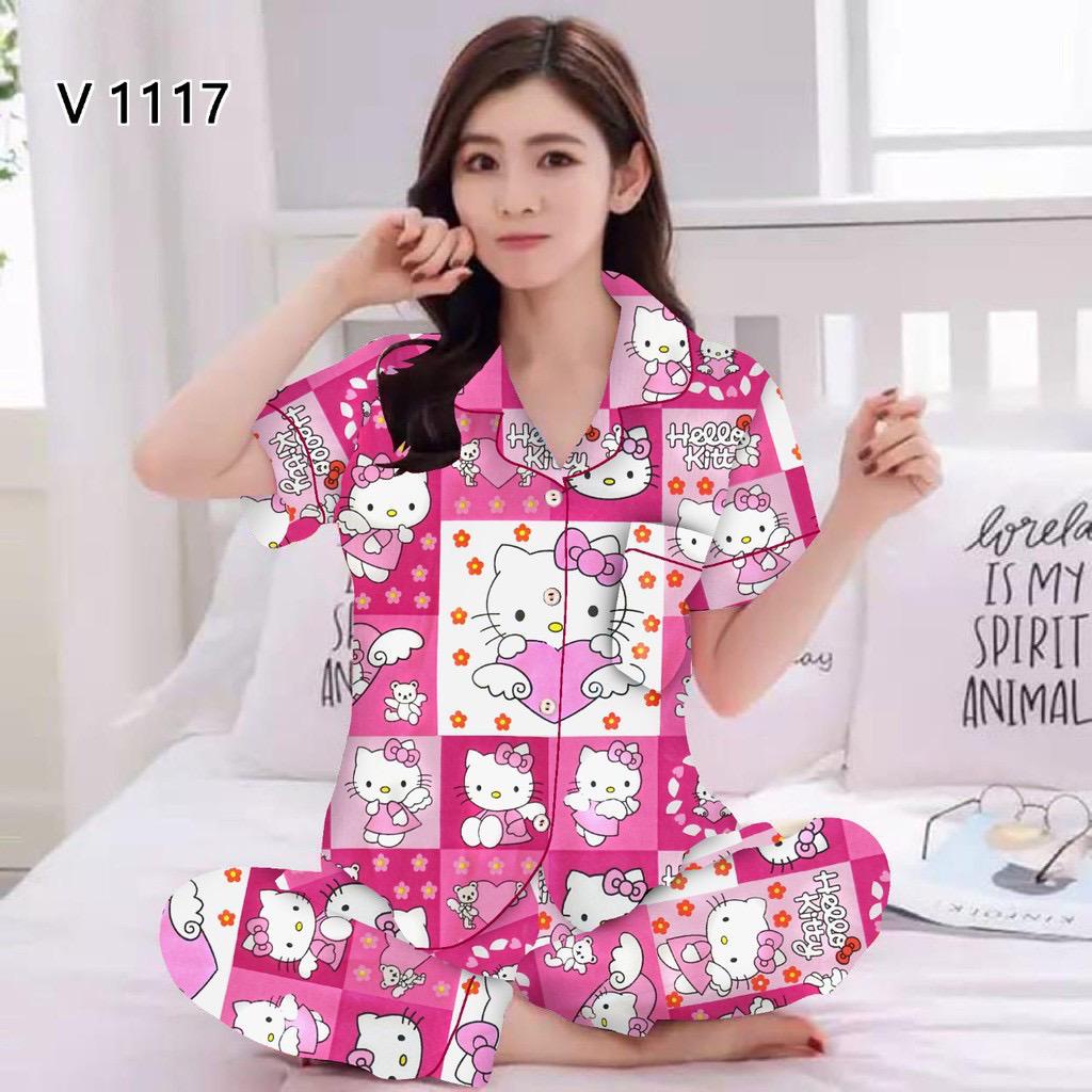 BAJU TIDUR WANITA/PIYAMA WANITA CANTIK BAHAN KATUN MOTIF PALM LEAF CP/PP