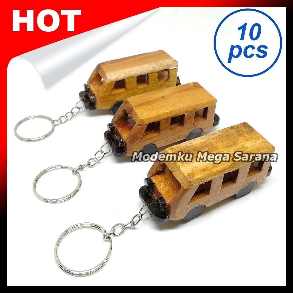 Souvenir Gantungan Kunci Kendaraan Bus Kayu - Isi 10pcs