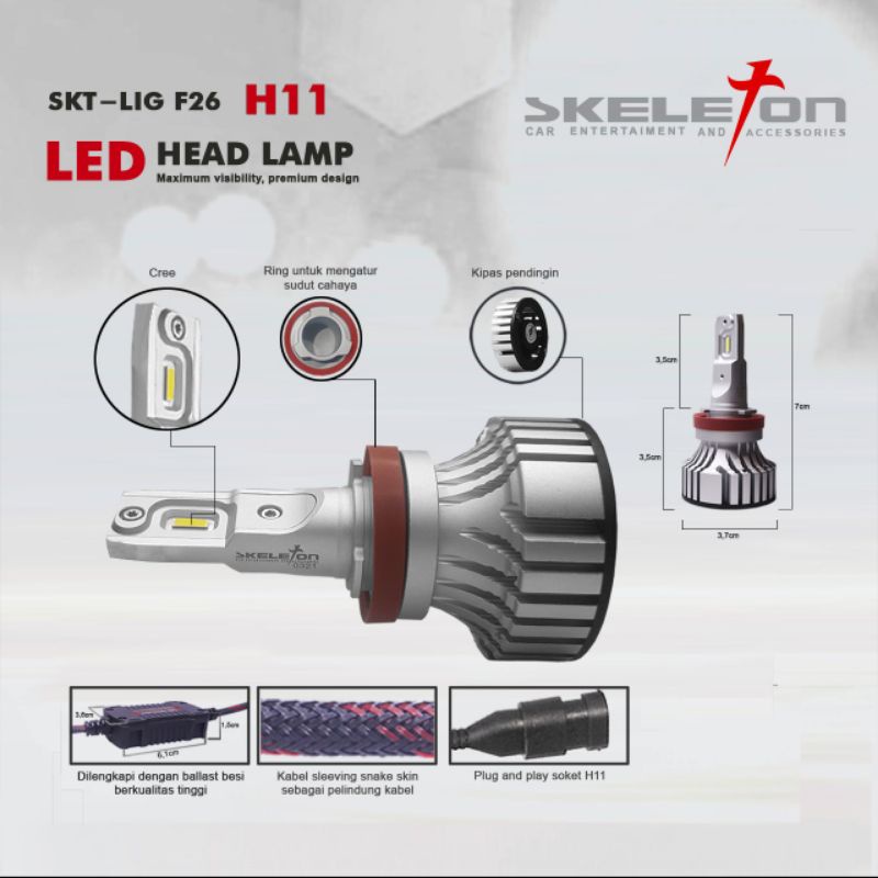 LAMPU MOBIL LED H4 / H11 / H7 / HB3 / HB4 SKELETON SKT-LIG F26