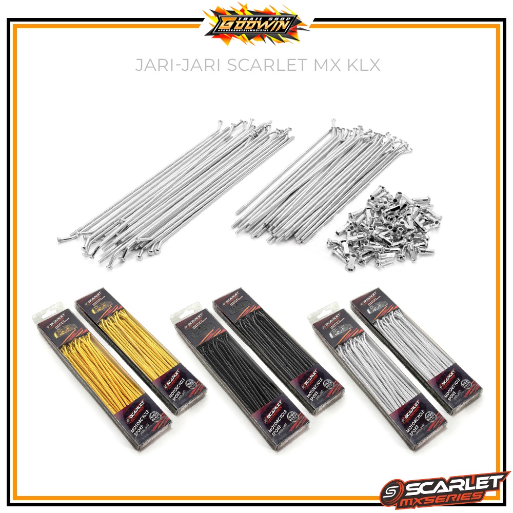 Jari Jari Ruji Set Depan Belakang SCARLET KLX Chrome Stainless Supercross Hitam Nepel Gold Bukan TK