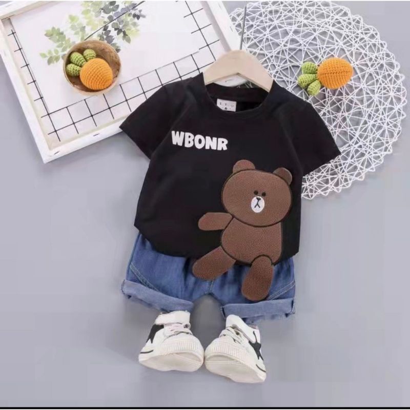 Promo setelan anak laki laki peremluan motif teddy